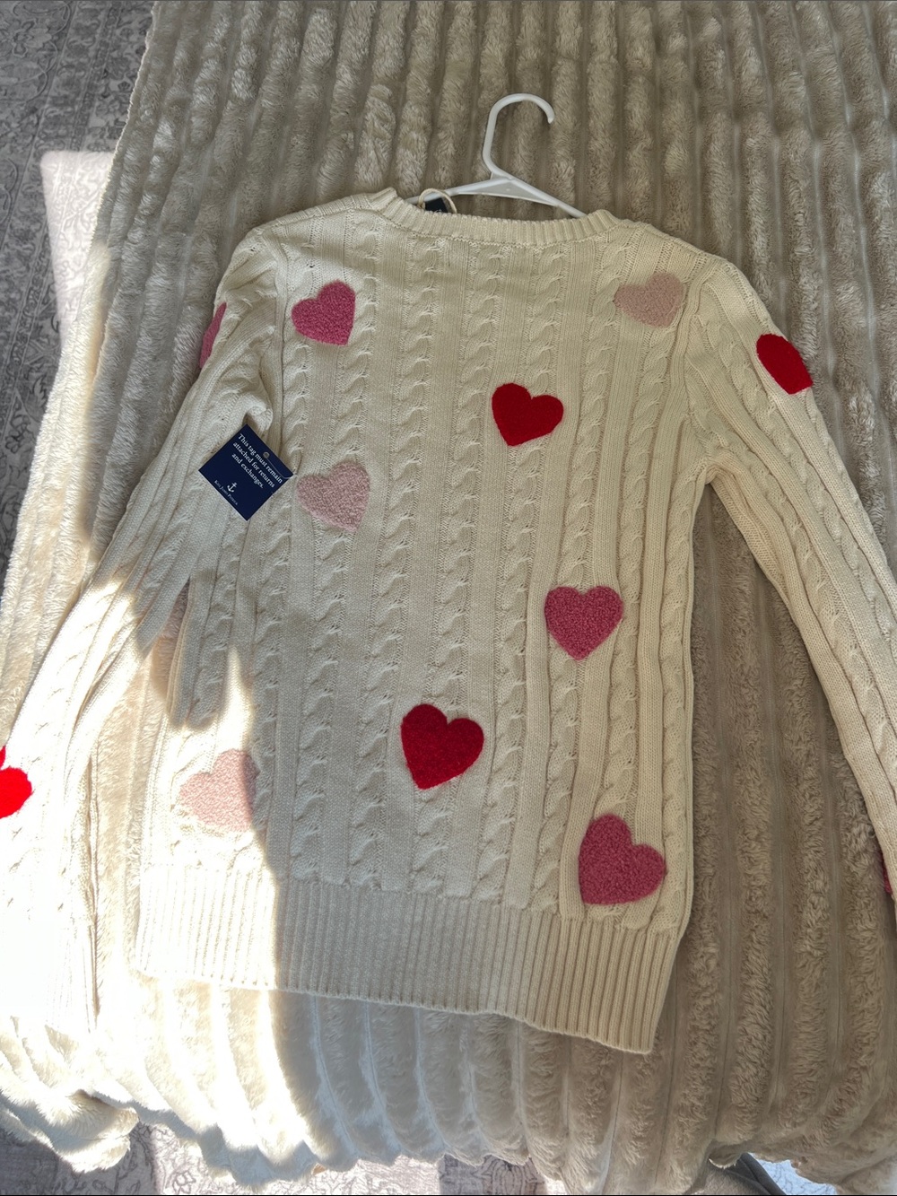 Kiel James Patrick Cream Cable-Knit Sweater with Red & Pink Hearts - Picture 3 of 3